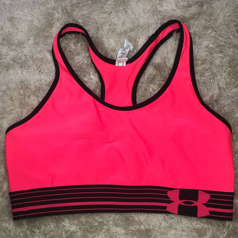 Neon pink Under Armour sports bra